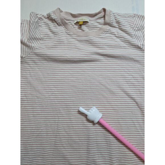 DOWNEAST Nautical Stripe Tee Shirt Top Womens M Beige & White Cap Sleeves - Picture 5 of 6